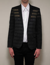 Load image into Gallery viewer, Black Glitter Stripe Wool-Blend Blazer
