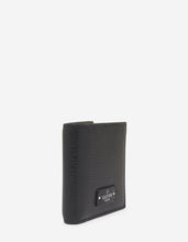 Load image into Gallery viewer, Black Grain Leather Billfold Wallet with Tonal Logo -
