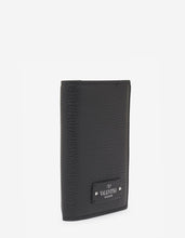 Load image into Gallery viewer, Black Grain Leather Card Wallet with Tonal Logo -
